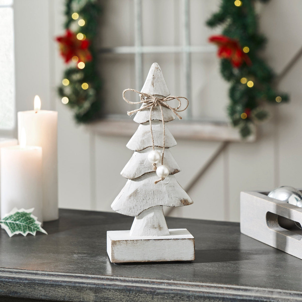 Pretty in Pearl Distressed White Wooden Tree Small