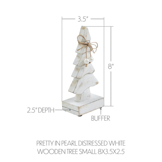 Pretty in Pearl Distressed White Wooden Tree Small 8x3.5x2.5