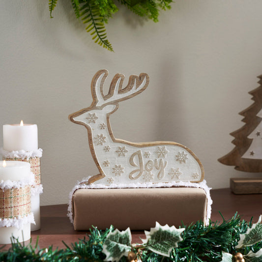 White Washed Joy Natural Wooden Reindeer