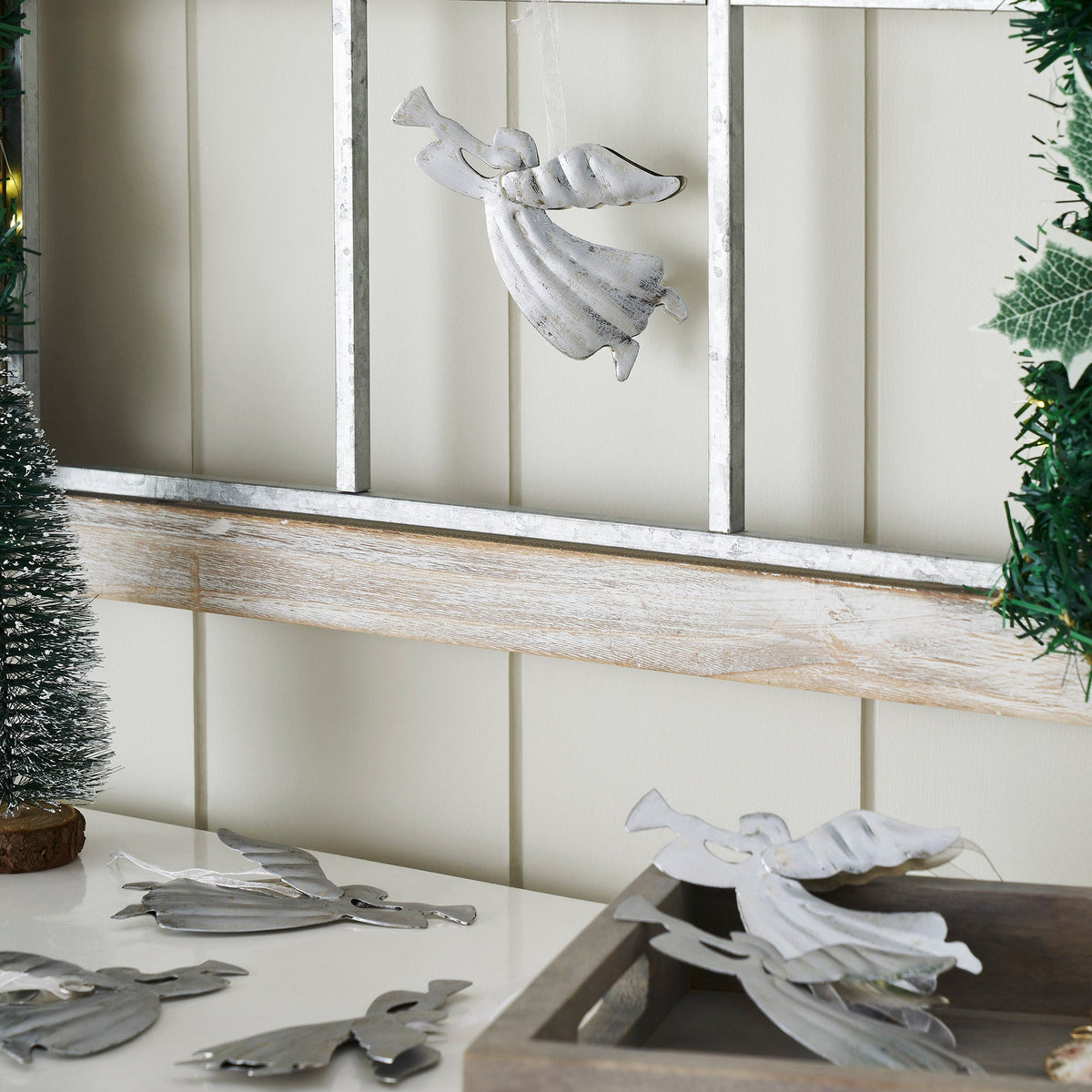 Brushed Metal Angel Ornament Set of 6