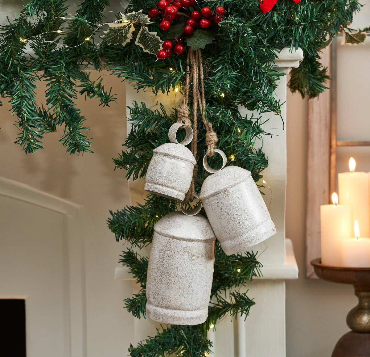 White Washed Gold Glitter Metal Bell Set of 3- 4.5/5.75/