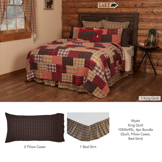 Wyatt King Quilt 105Wx95L 4pc Bundle (Quilt, Pillow Cases, Bed Skirt)
