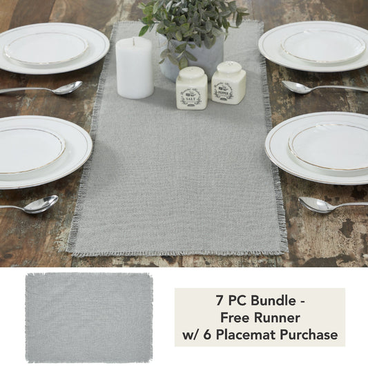 Burlap Dove Grey Runner Fringed 12x36 (7 PC Bundle)