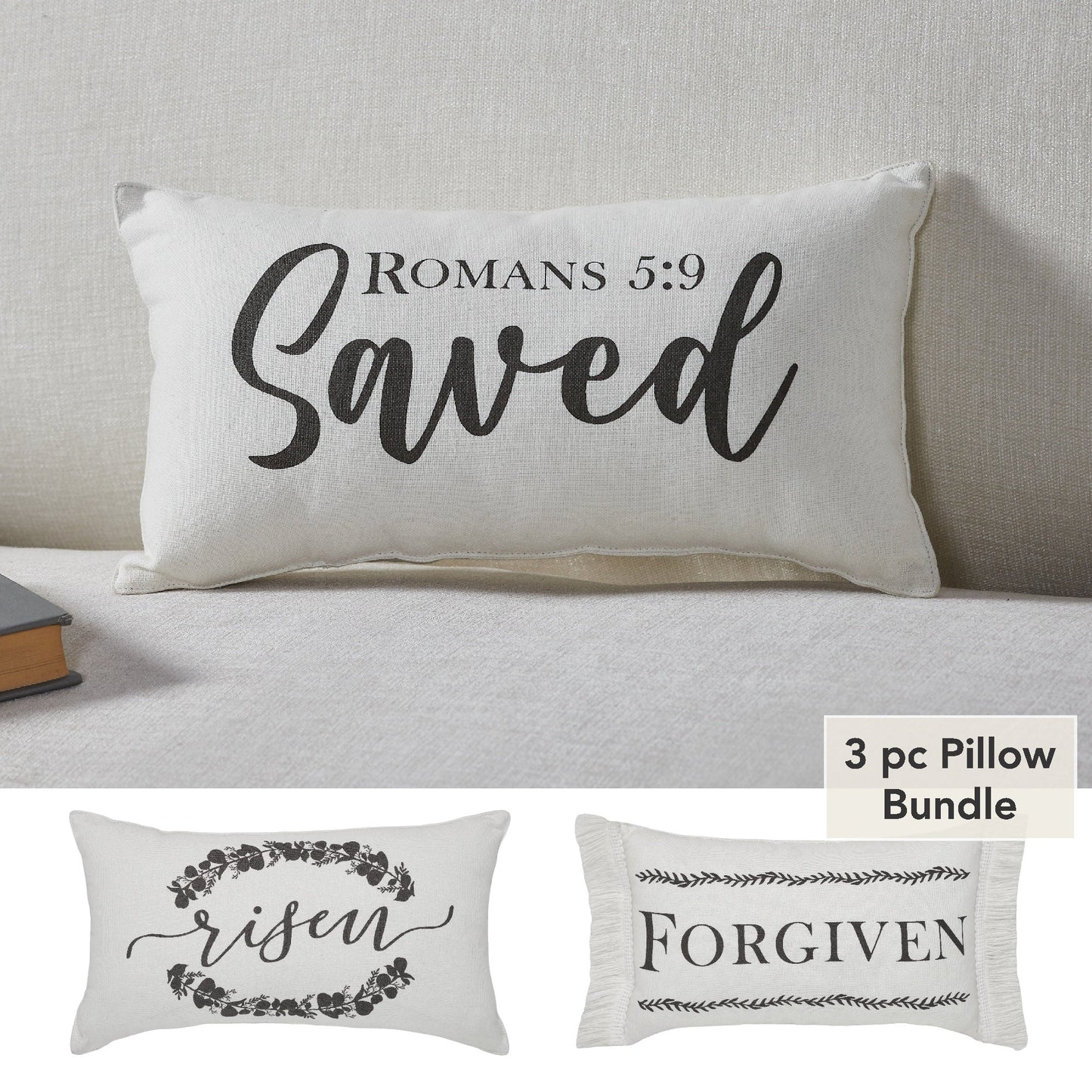 Risen Saved Forgiven Inspirational Pillows (3PC Bundle)