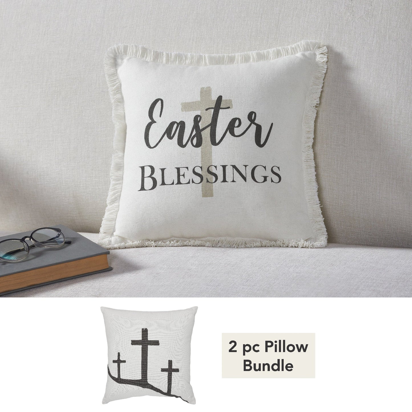Risen Inspirational Easter Cross Pillows (2PC Bundle)