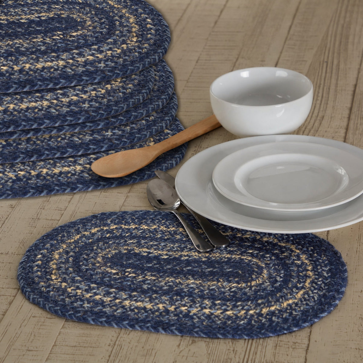 Great Falls Blue Jute Oval Placemat Set of 6 10x15