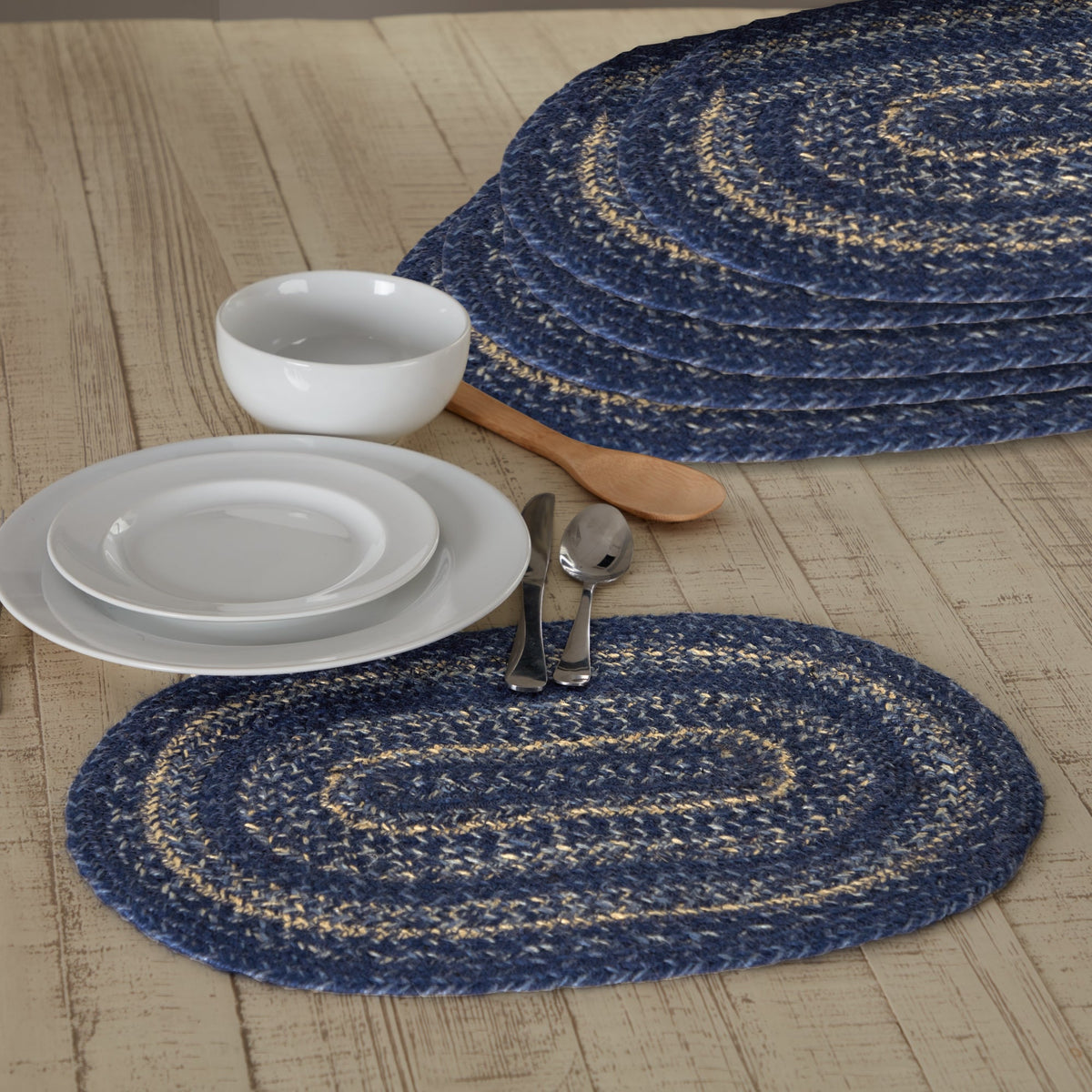 Great Falls Blue Jute Oval Placemat Set of 6 12x18