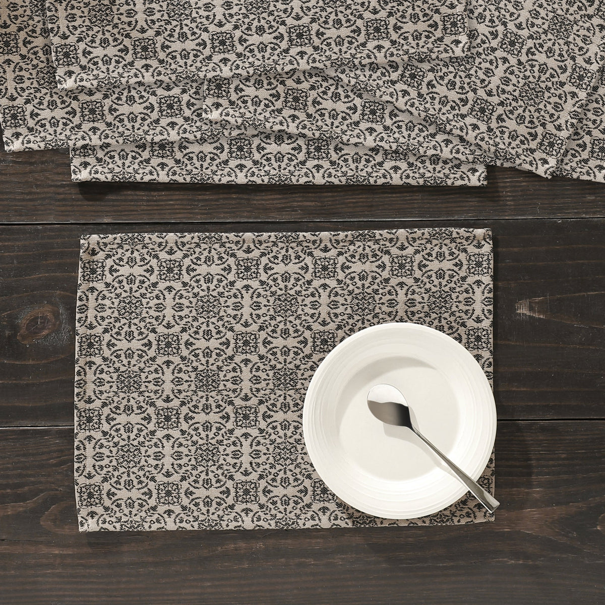 Custom House Black Tan Jacquard Placemat Set of 6