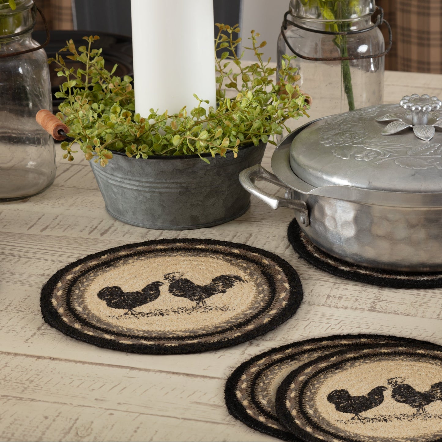 Sawyer Mill Charcoal Poultry Jute Trivet Set of 3