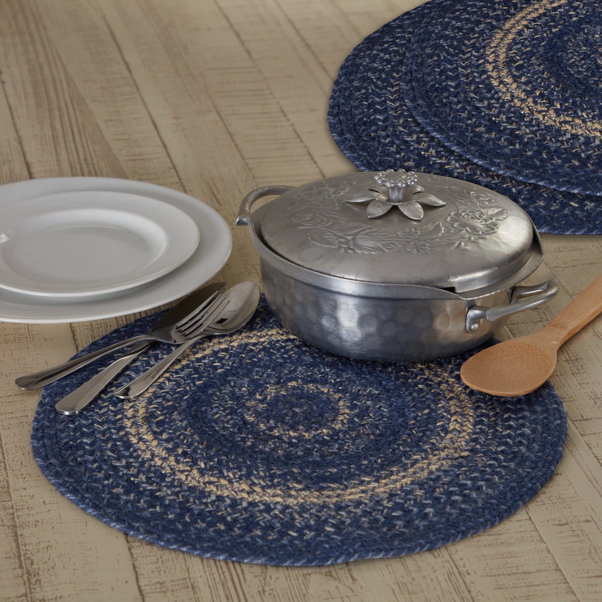 Great Falls Blue Jute Trivet 15 Set of 3