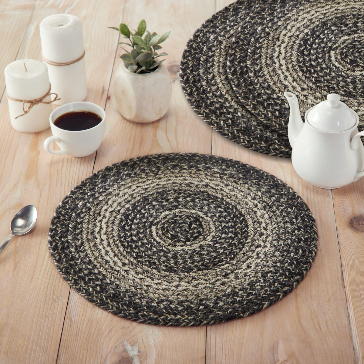 Sawyer Mill Black White Jute Trivet 15 inch Diameter Set of 3