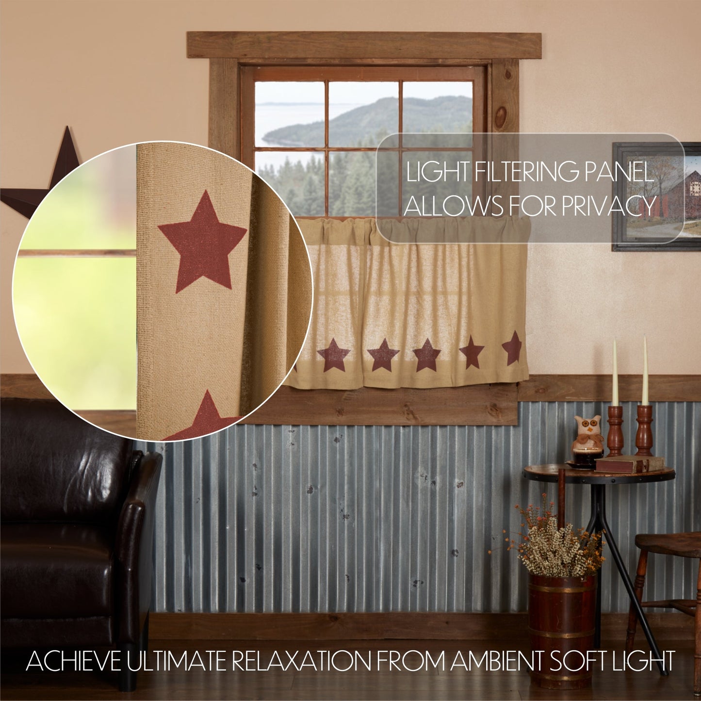 Burlap w/Burgundy Stencil Stars Tier Set of 2 L24xW36