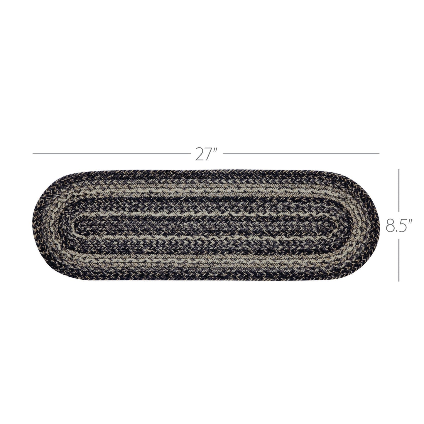 Sawyer Mill Black White Jute Stair Tread Oval Latex 8.5x27